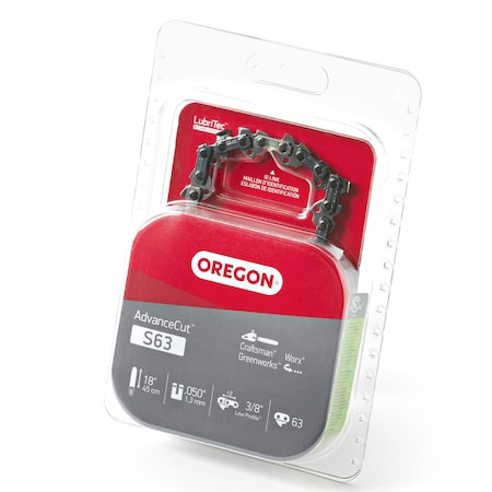 Oregon AdvanceCut Chainsaw Chain 18", 3/8" Low Profile, .043 Gauge, 63 DL S63